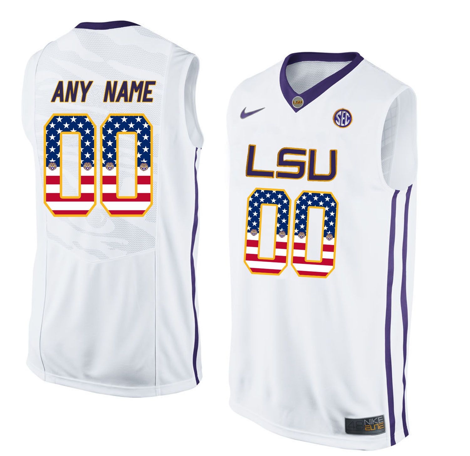 Men LSU Tigers #00 Any name White Flag Customized NCAA Jerseys1